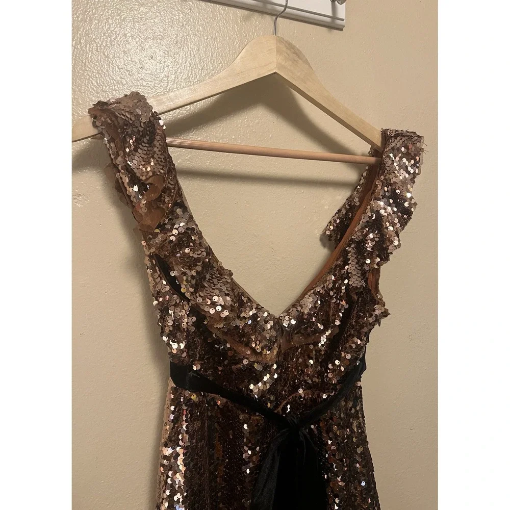 Anthropologie Free People Siren Sequin Mini Dress Lined Cocktail‎ Party Bronze 4